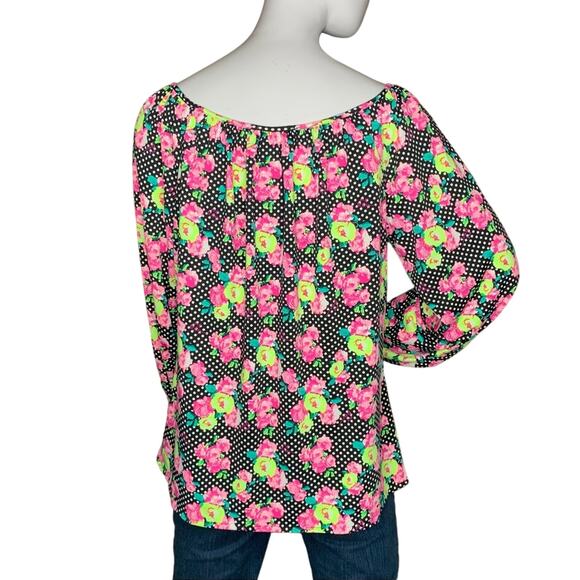 Betsey Johnson Blouse Size M Polka Dot Floral Print Long Sleeve - Picture 5 of 11